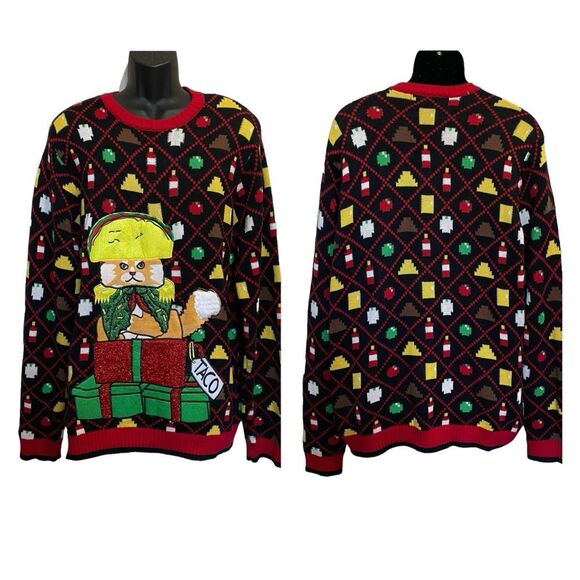 Blizzard Bay Taco Cat Christmas Sweater Jumper Embellished Unisex Men’s Sz XL - Picture 1 of 13